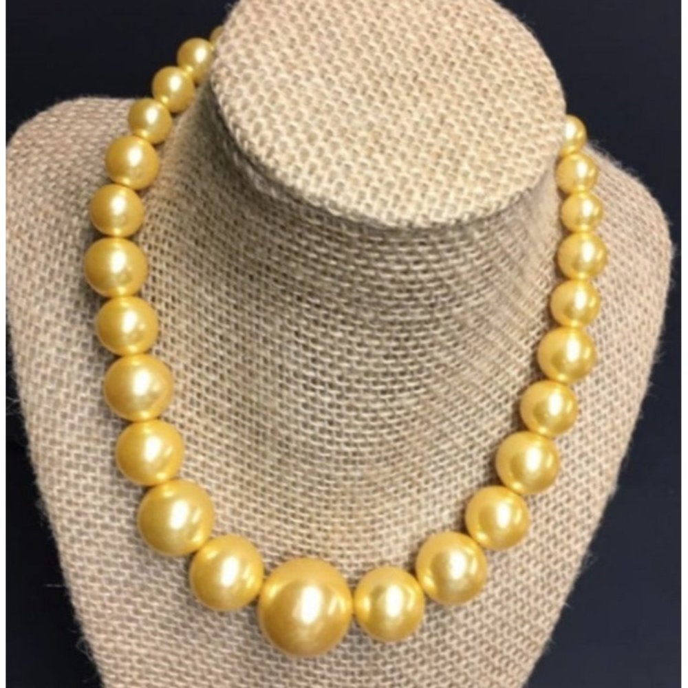 Yellow Graduated Pearl Necklace Retro Glam Vintage Granny Soft Girl Vintage